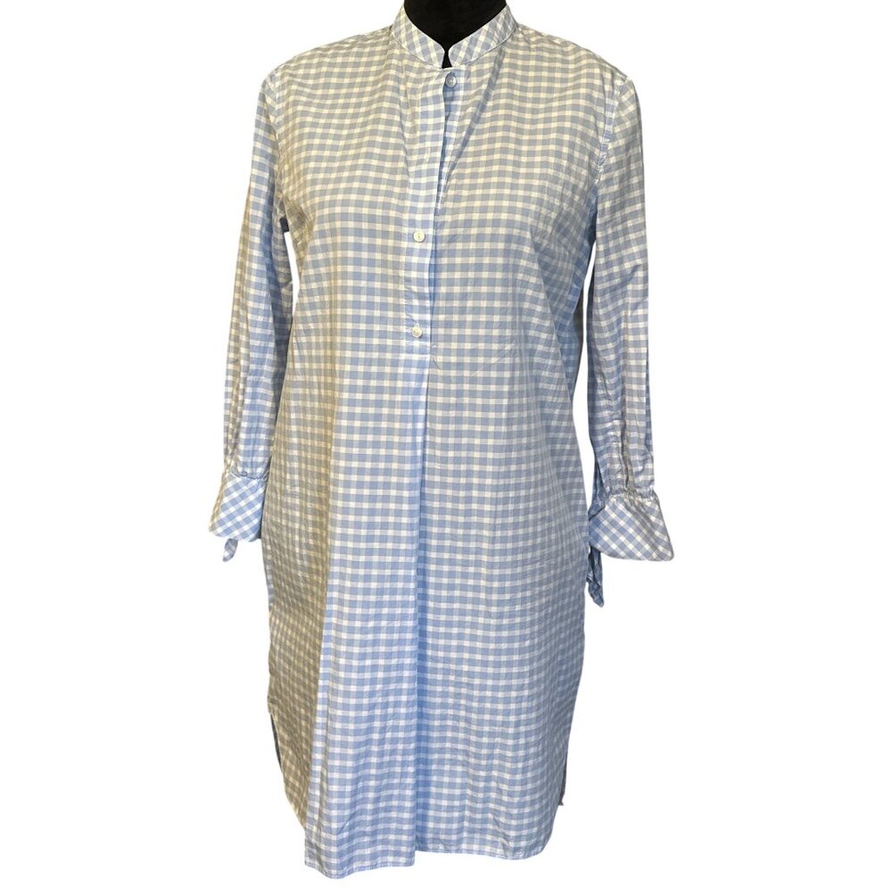 August Morgan Blue & White Gingham Tunic Shirt Dress With 3/4 Tie Sleeves